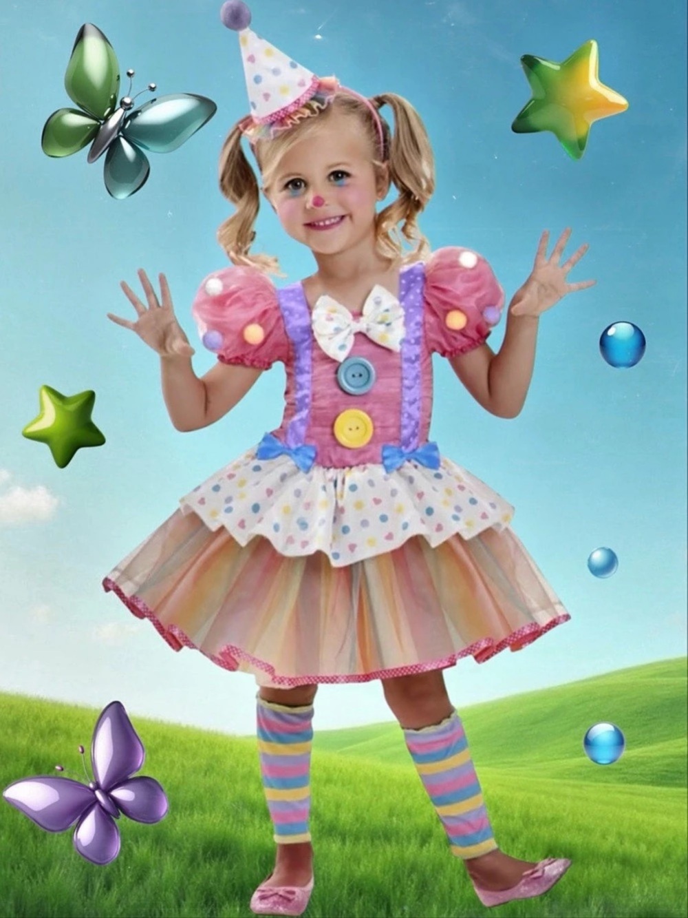Bright Sweetie Clown Halloween Costume Pink Polka Dot Girls 2T